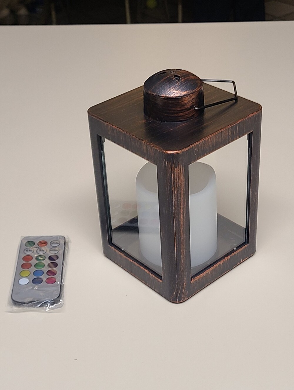Rustic Bronze LED Lantern with remote